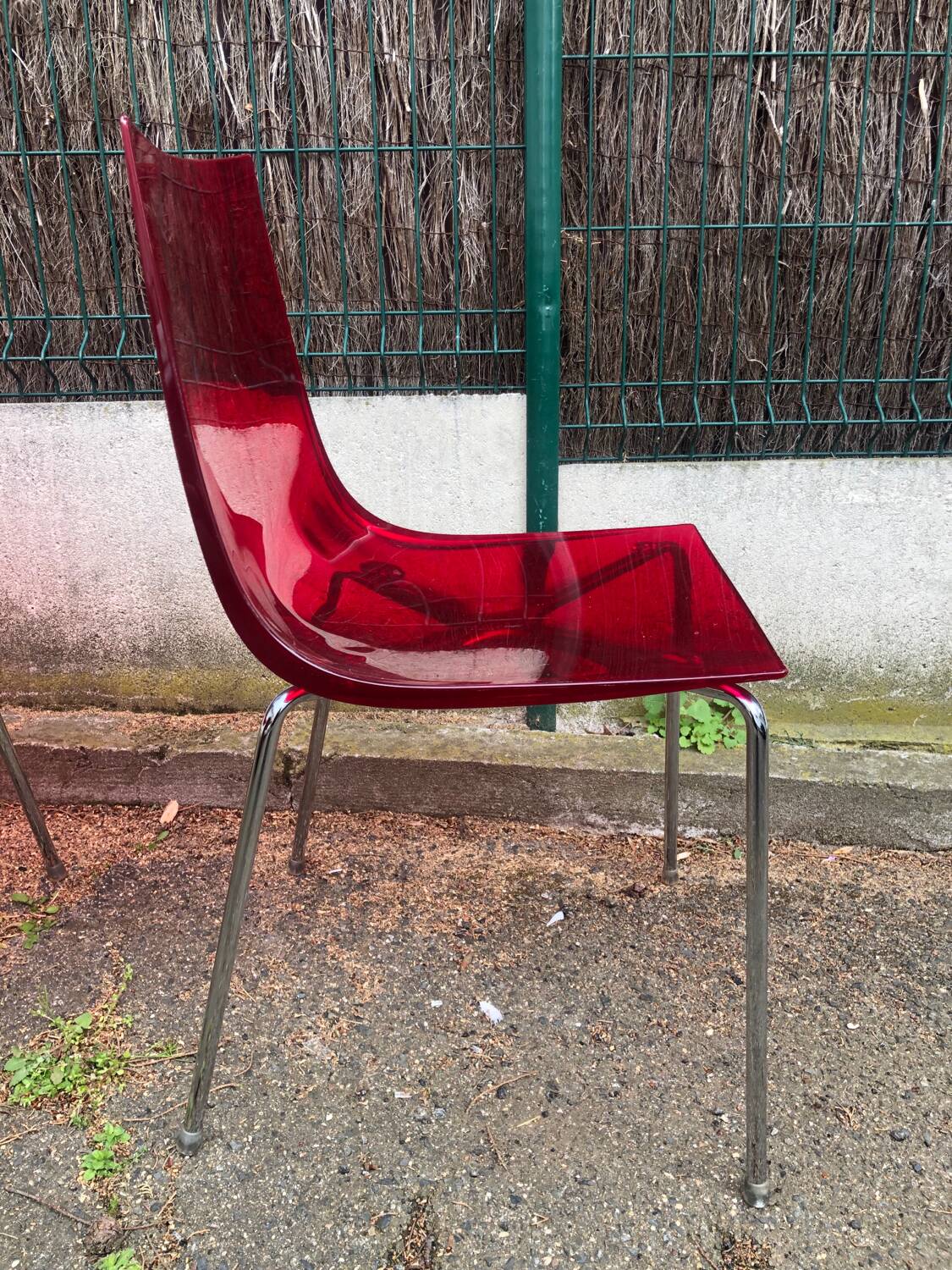 Pair of Foschia Plexiglas red designer chairs