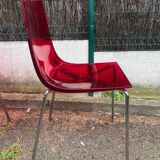 Pair of Foschia Plexiglas red designer chairs