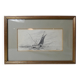 Antique ink drawing on paper, sailboat at sea, signed and framed.