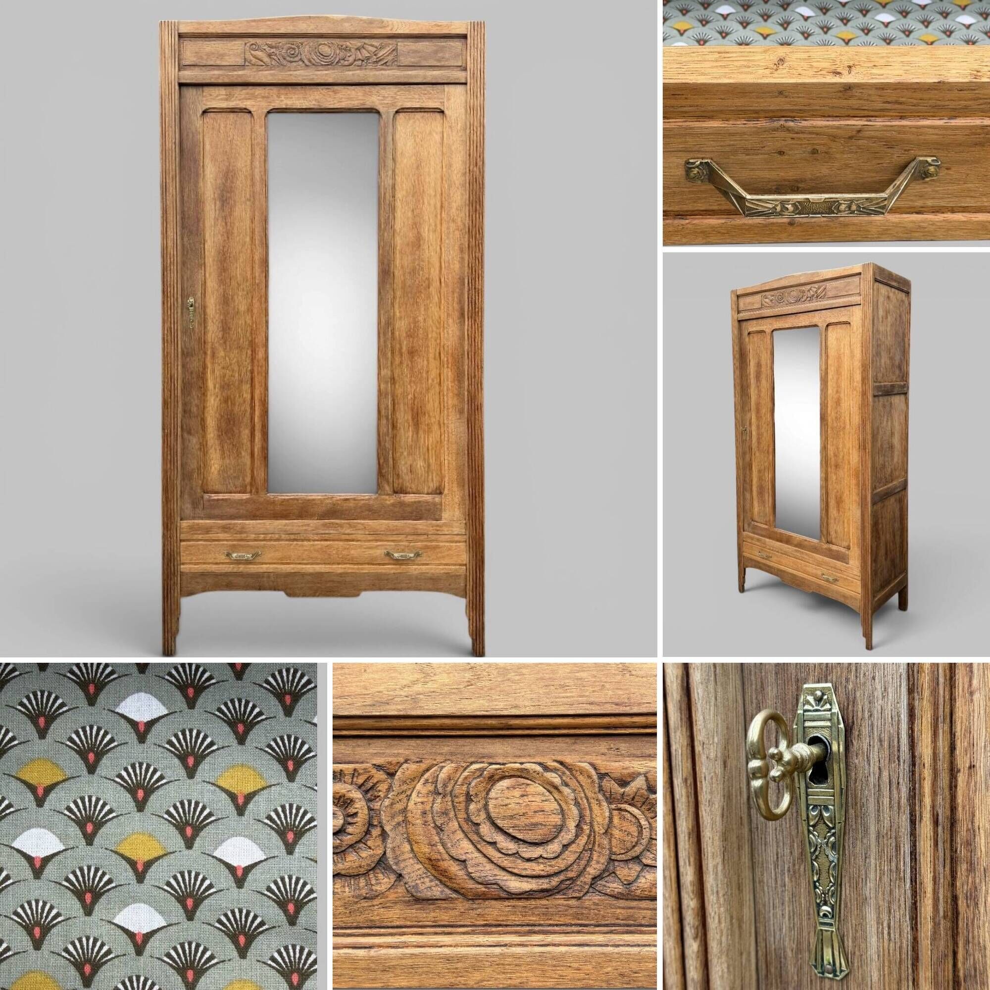 Art Deco bonnetière wardrobe from Paris in raw and solid oak.