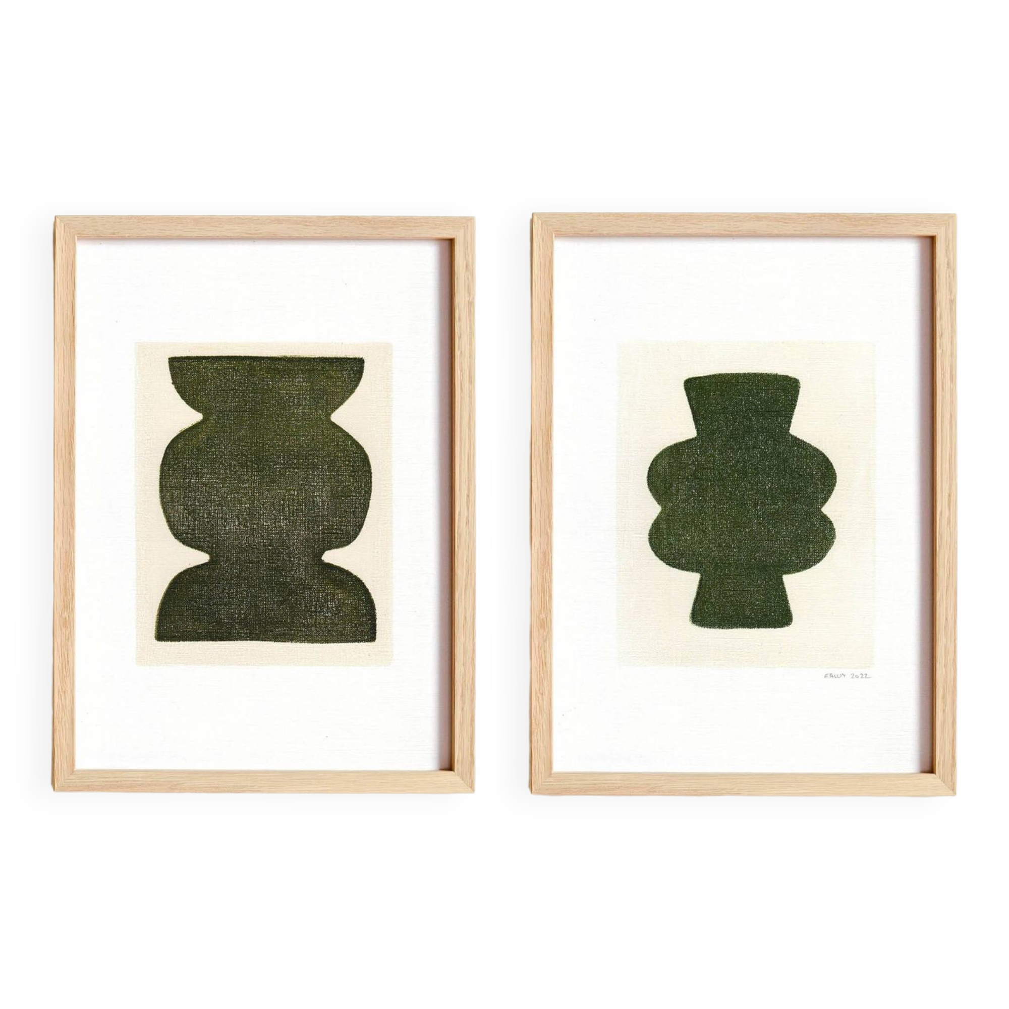 Duo of paints - pow and mood - dark khaki green - signed eawy