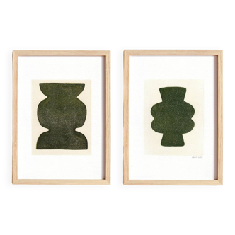 Duo de peintures - pow et mood - vert kaki foncé - signées eawy