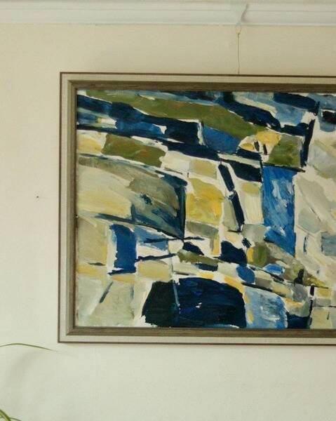 Original mid-century Swedish oil on canvas – “Abstract Composition” by Tryggve Örn – vintage & framed, 52.5 × 67 cm