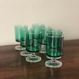 Set of 7 green glasses made in France