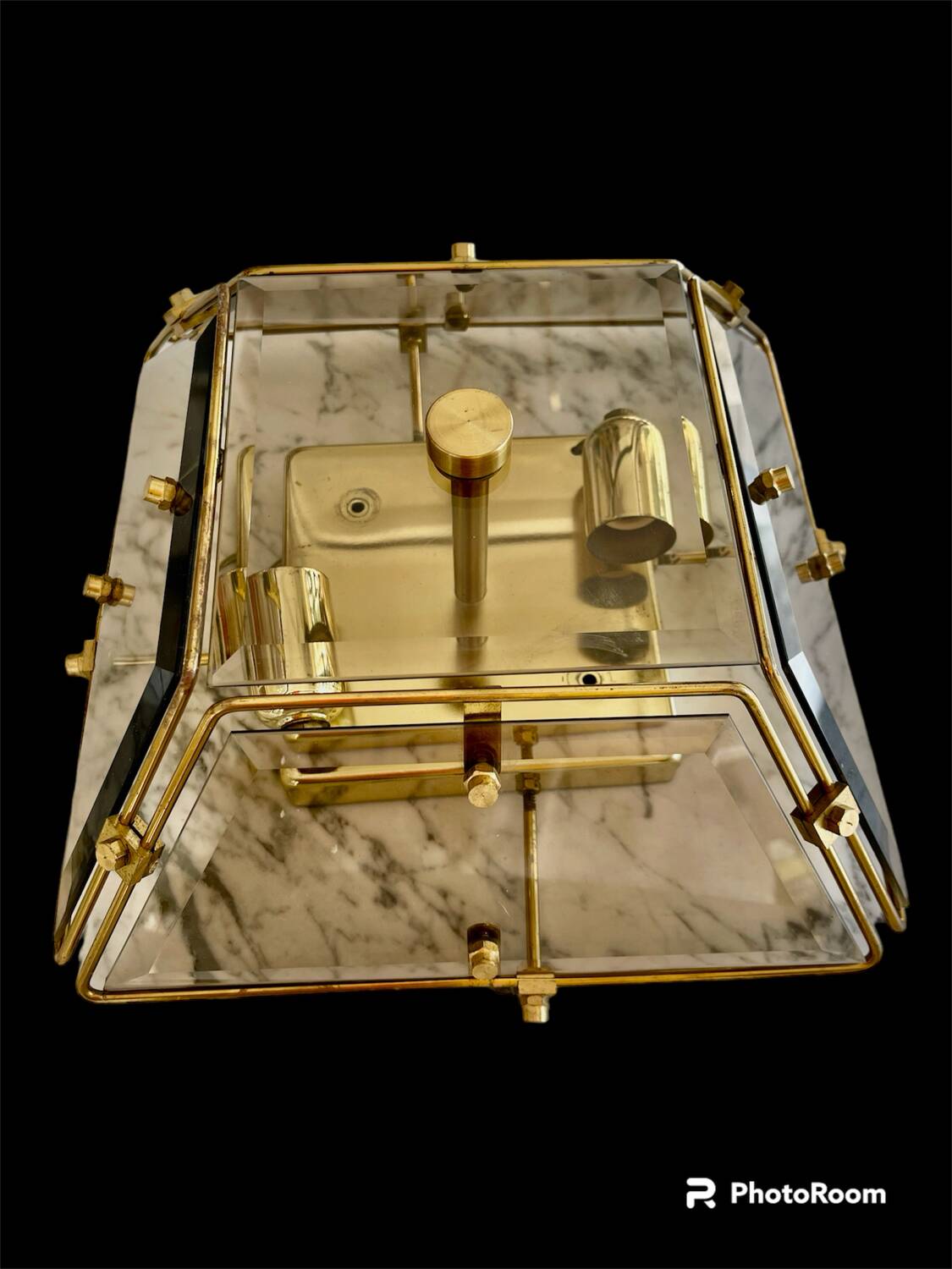 Veca ceiling light in glass and brass, Italy 1970