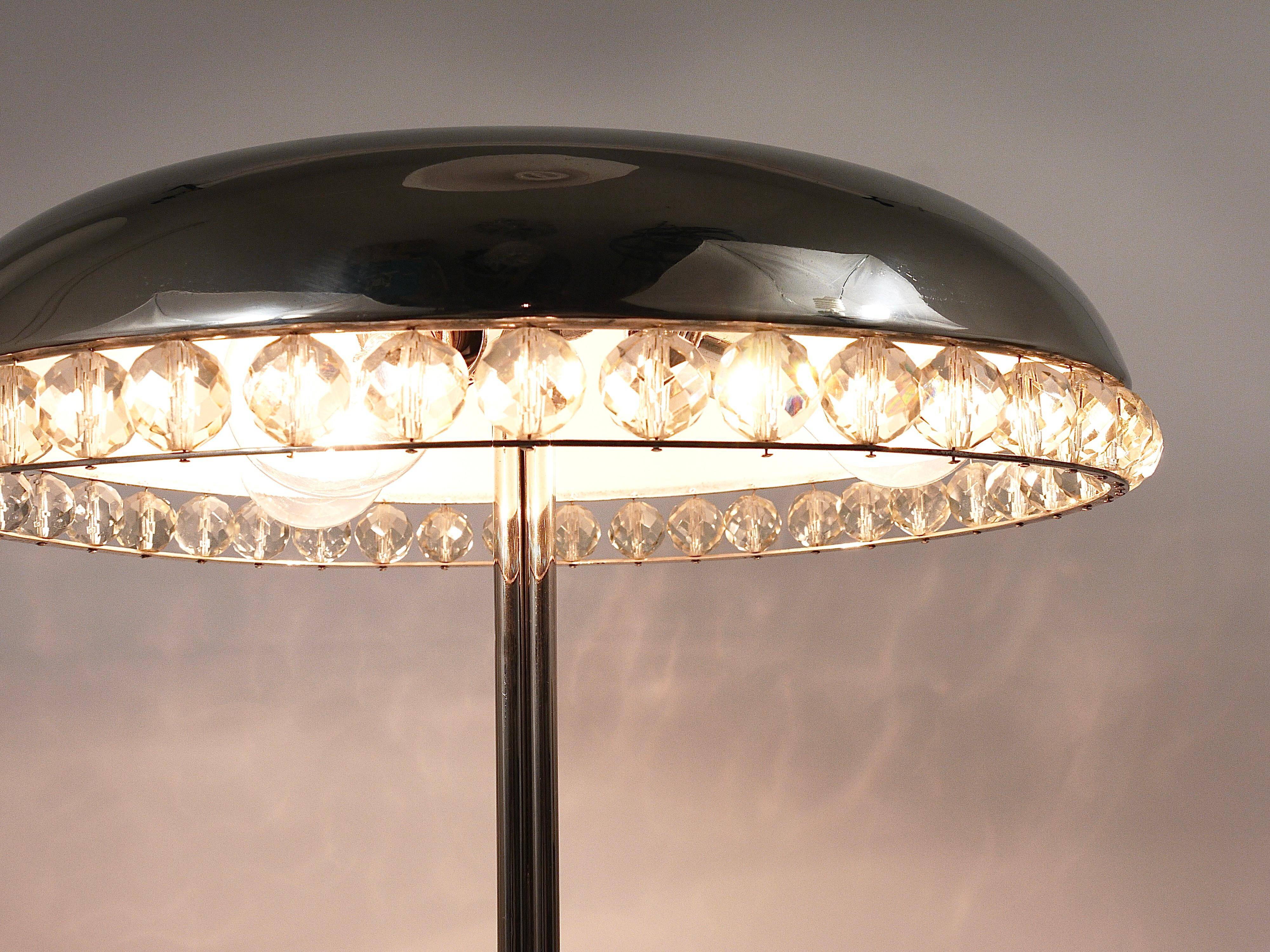 Mushroom Table Lamp in Nickel and Crystal Bakalowits Vienna, Austria, 1950s