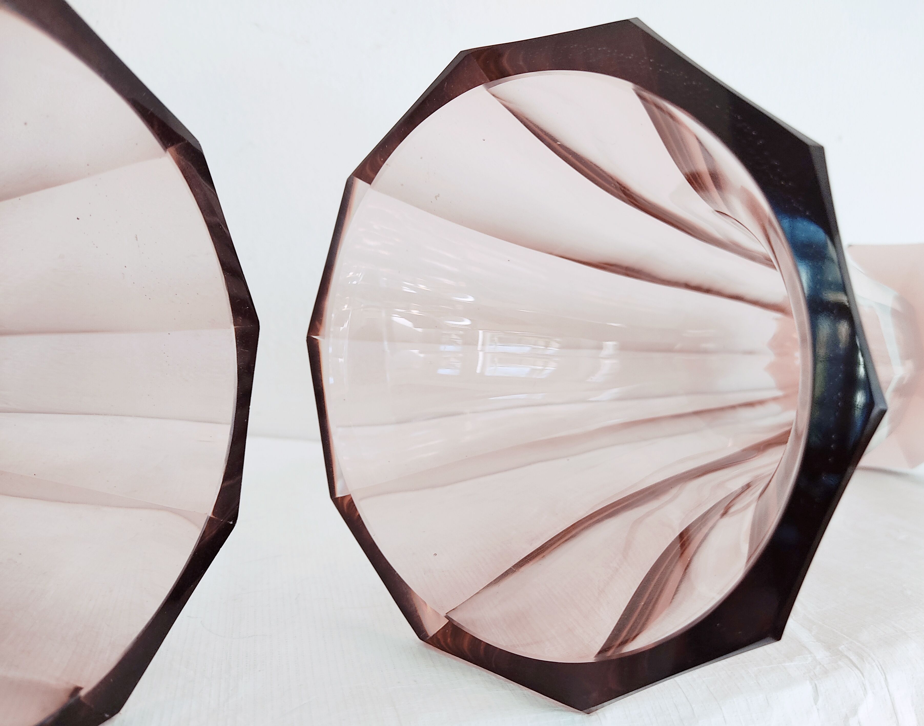 Pair of dark pink crystal vase art deco