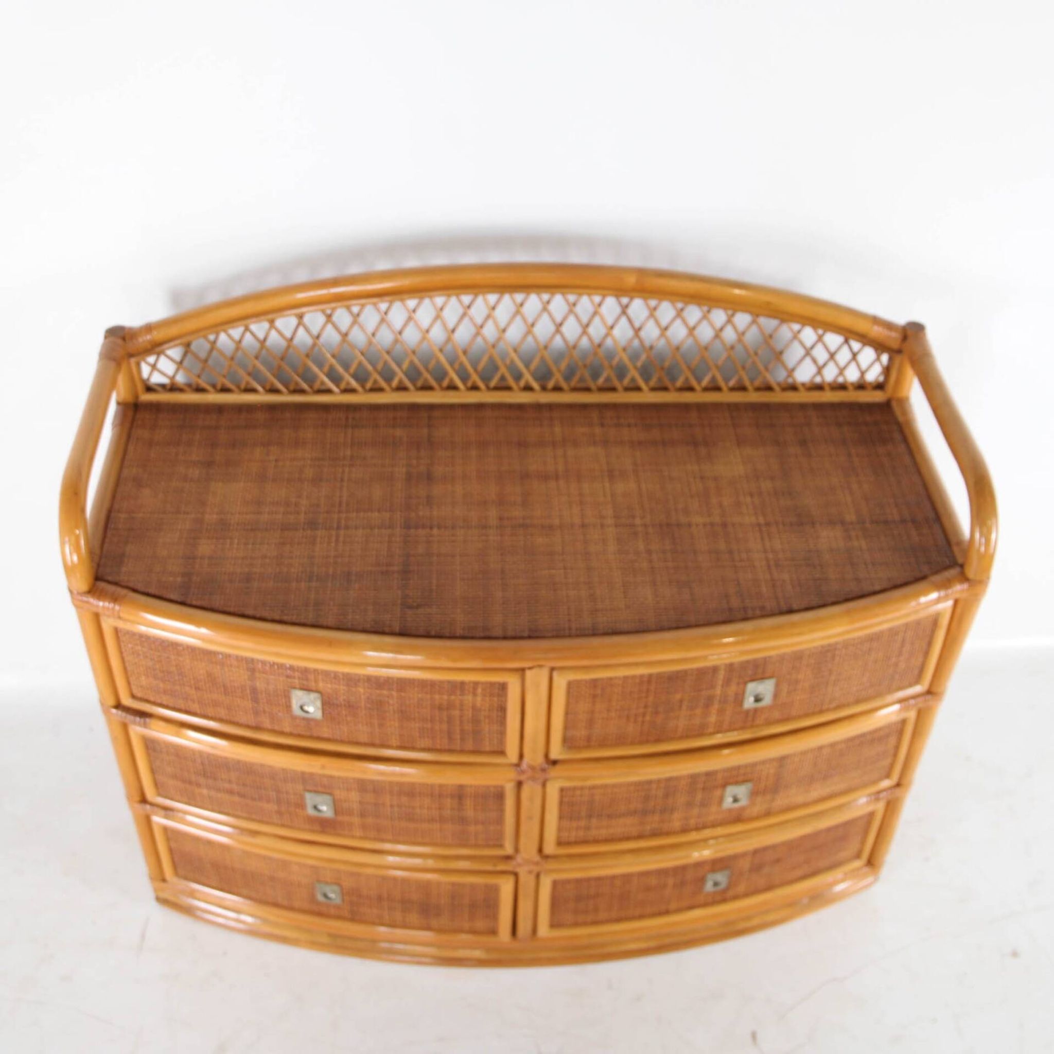 Rattan and brass chest of drawers