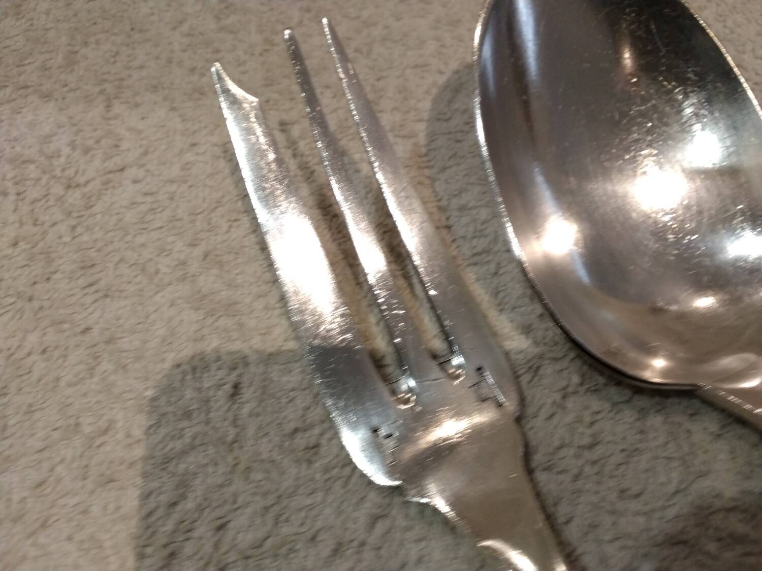 Silver-plated metal stew fork and spoon, Christofle silversmith, Albi