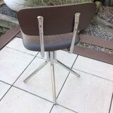 Swivel chair in chromed metal and skai brown years 60-70