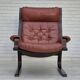 Années 1970, design scandinave, chaise longue, d'origine très bon état, cuir marron.