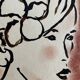 Signed painting in Indian ink and pastel, female portrait “study with a curl”