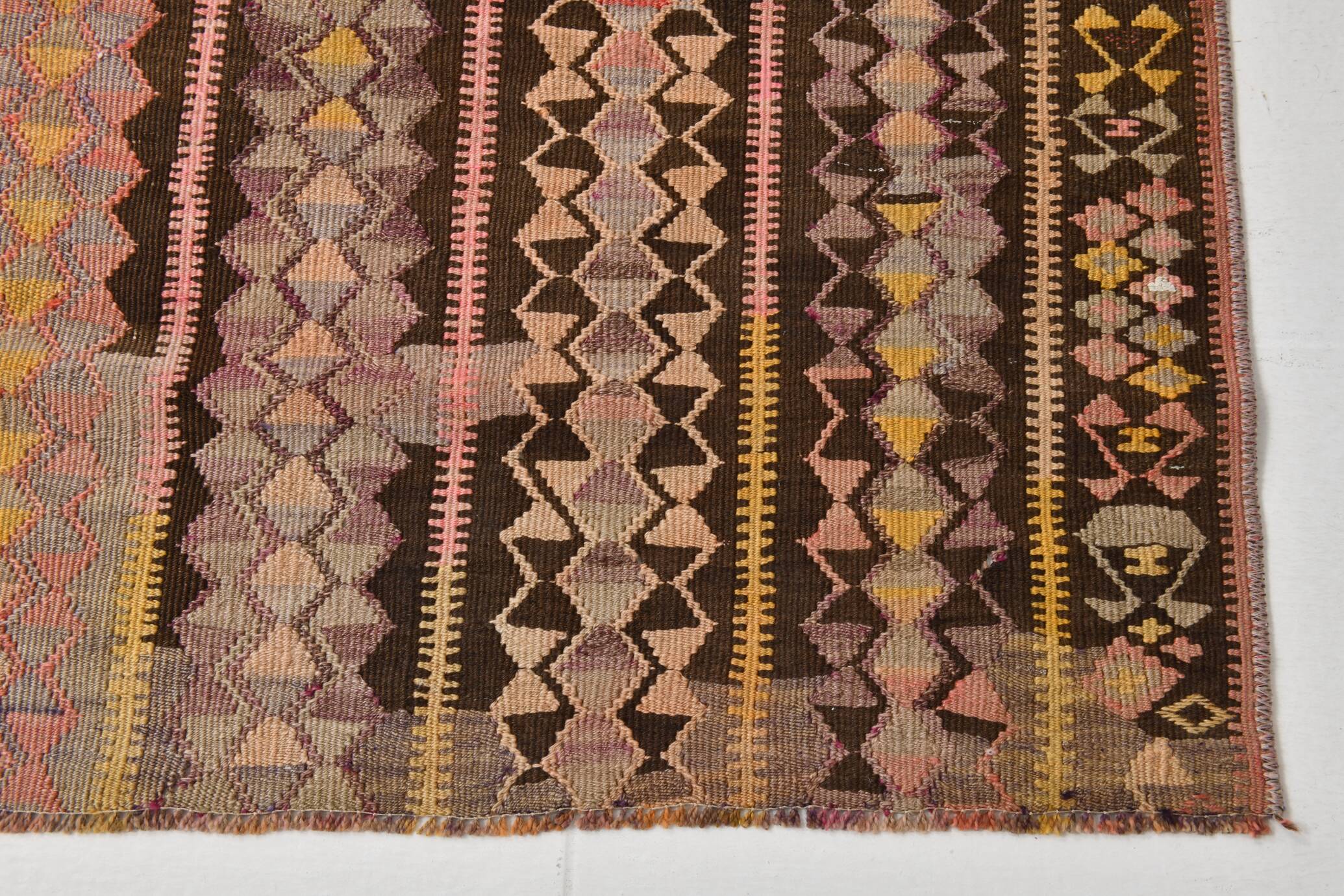3x10 Pink & Brown Tribal Kilim Runner Rug, 88x313Cm