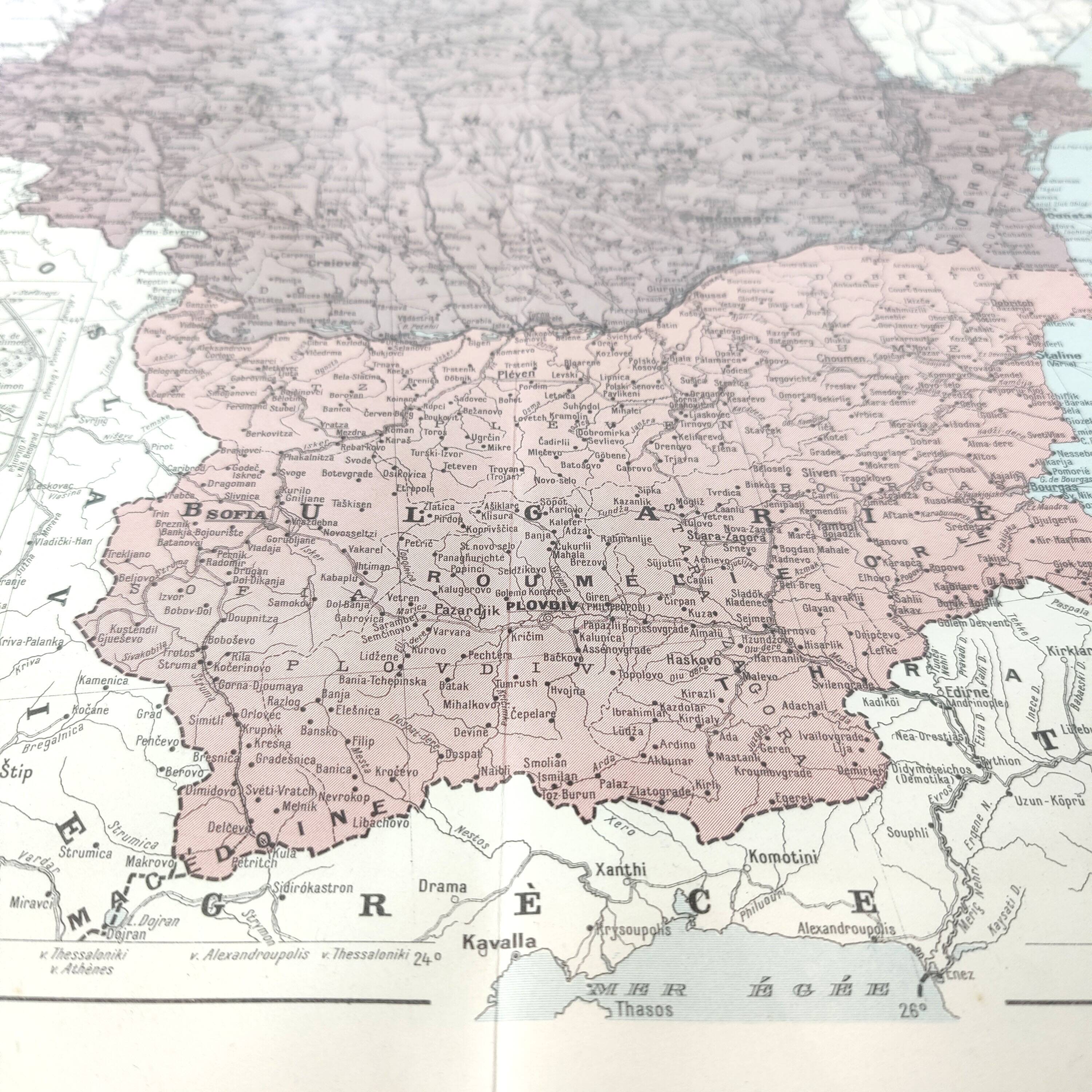 Old map Romania and Bulgaria 43x43cm from 1950