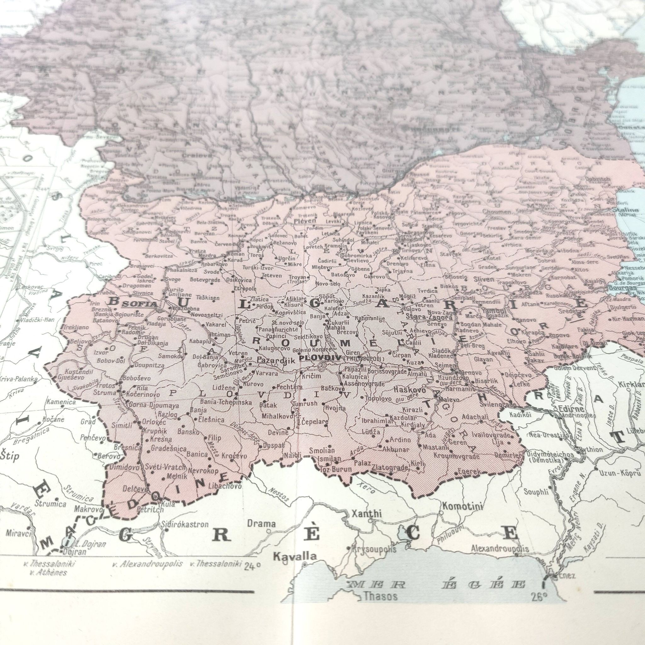 Old map of Romania and Bulgaria 43x43cm from 1950