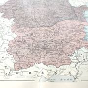 Old map of Romania and Bulgaria 43x43cm from 1950