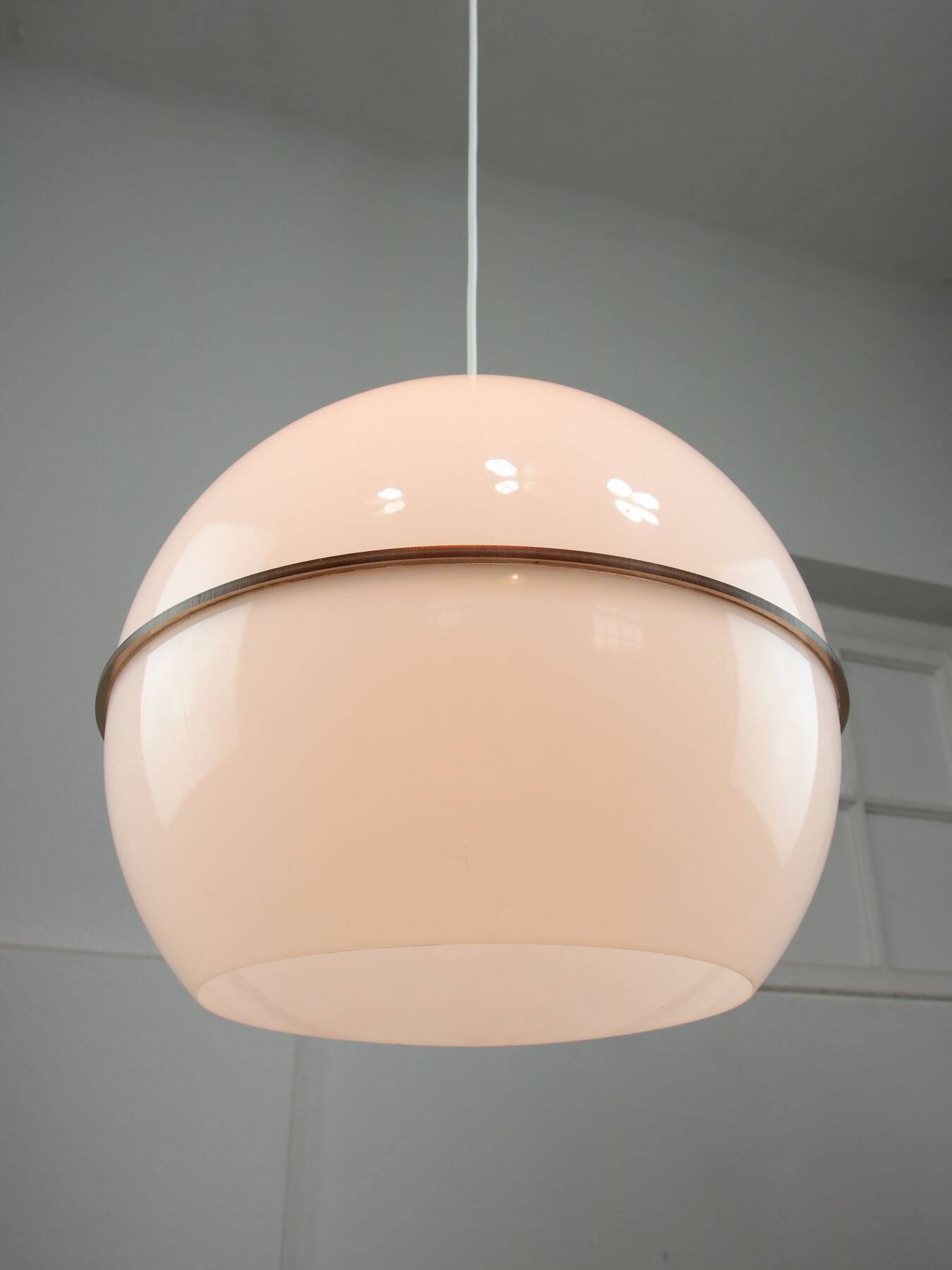 Italian Space Age Pendant Lamp in Plexiglass and Brass, 1970s