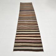 Striped Pattern Brown Kilim Runner Rug, 75x315Cm