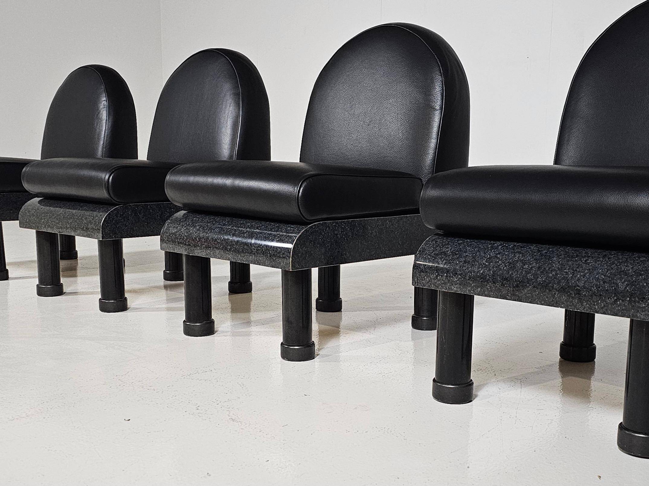 Black leather loungers , 1980.