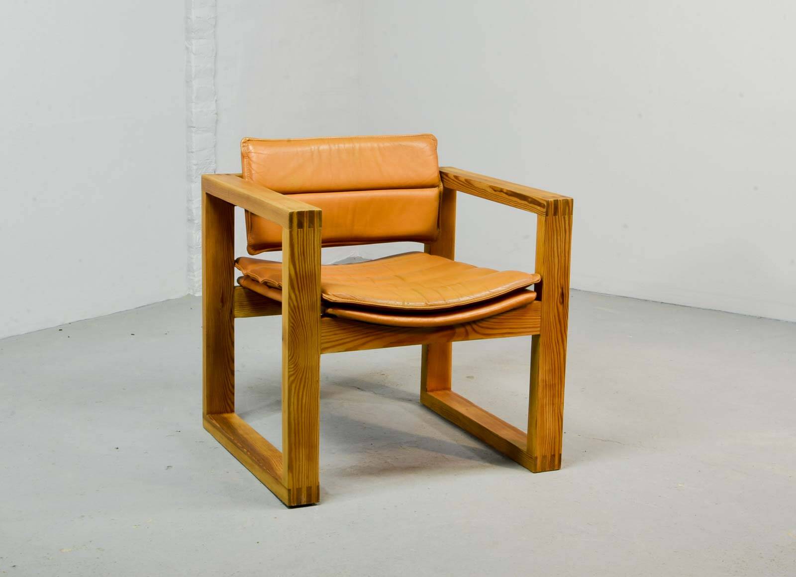 Ate van Apeldoorn Dutch Design Cognac Leather Cubic Pinewood Side Chair 70s