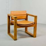 Ate van Apeldoorn Dutch Design Cognac Leather Cubic Pinewood Side Chair 70s