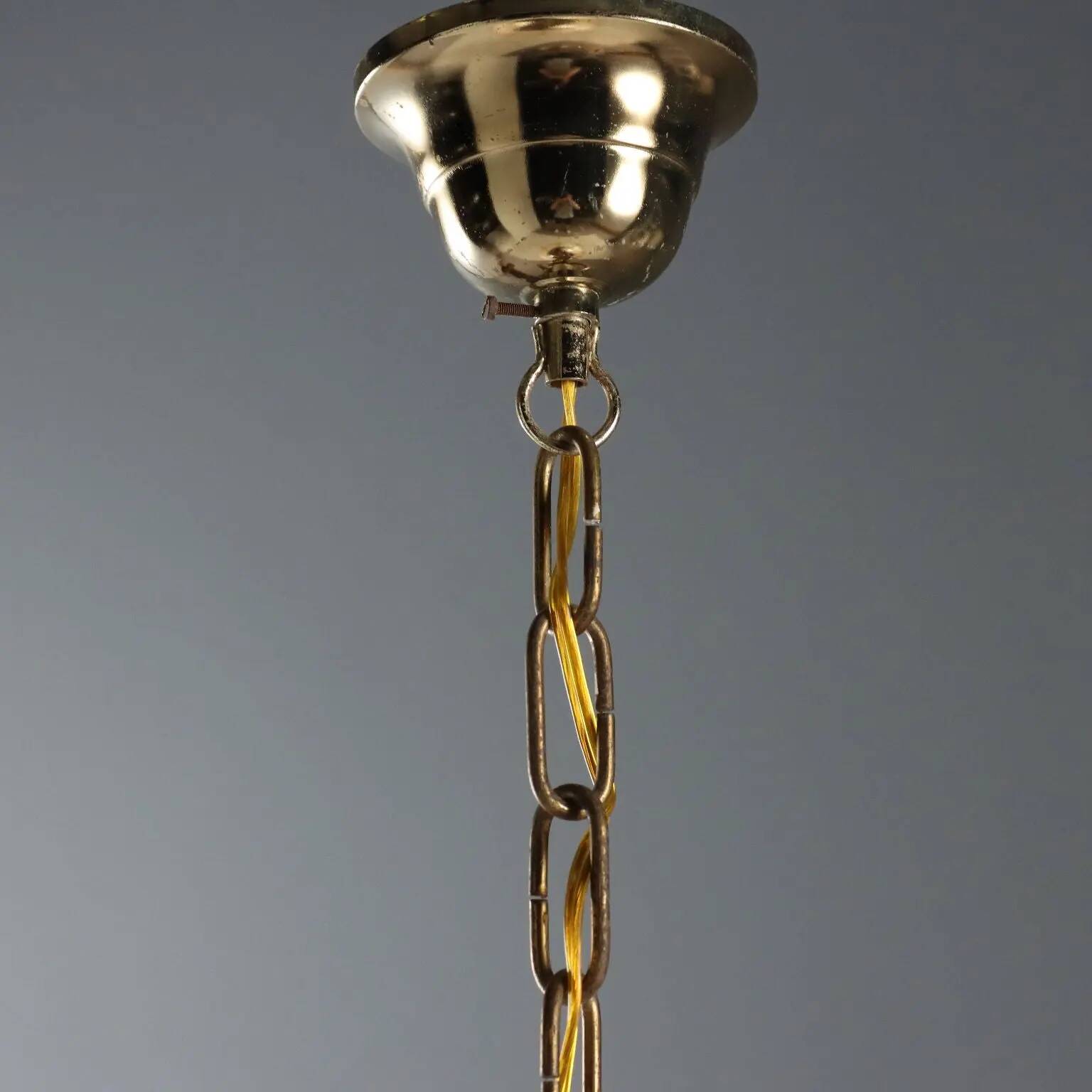 Suspension vintage en métal, laiton et verre, Italie, années 1970