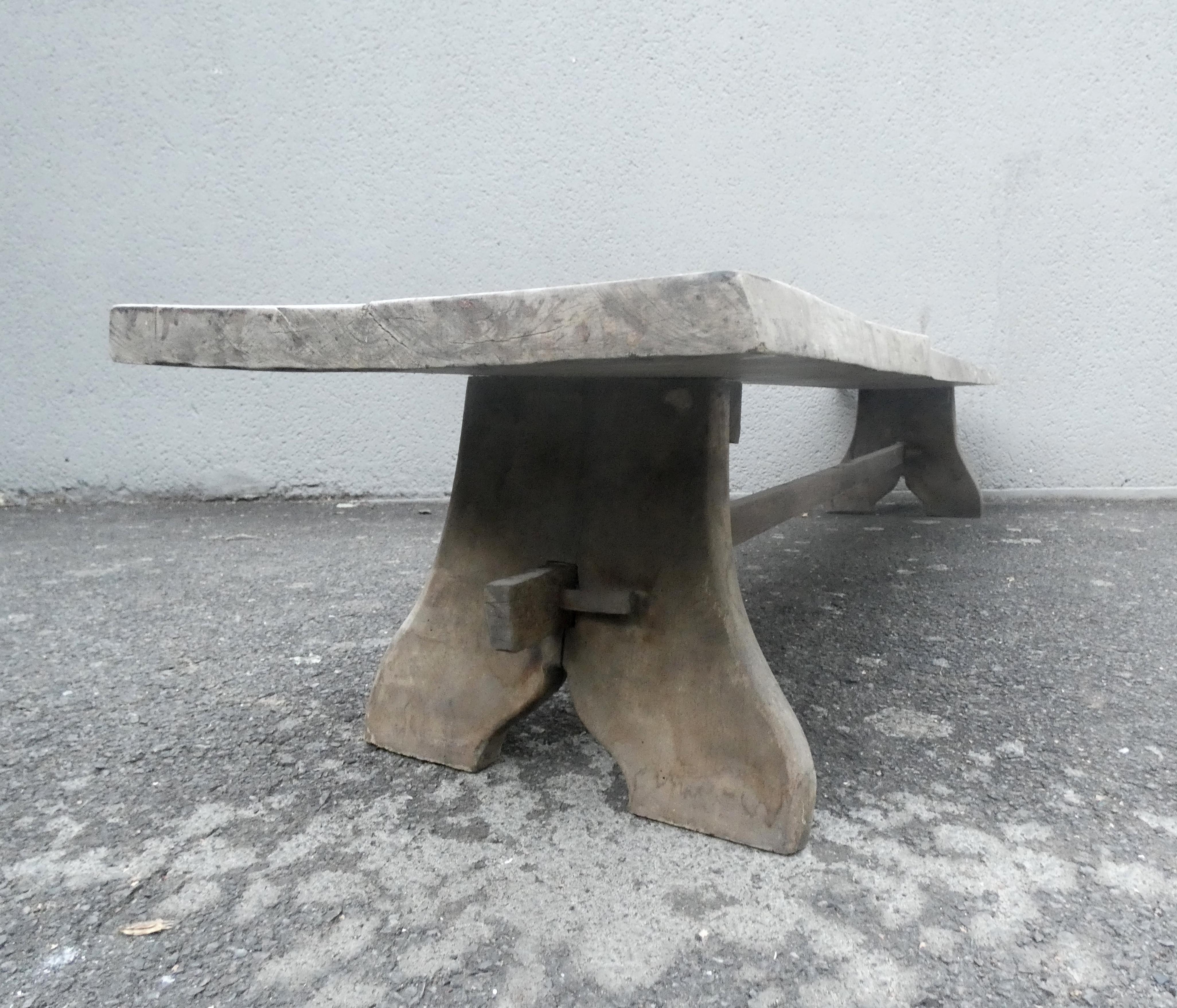 Old farm bench, bed end, in raw solid oak