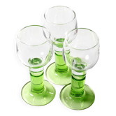 Ensemble de 3 verres à liqueur Limoncino vintage, verres à pied vert / 1970