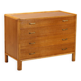 Vintage oak and brass chest of drawers, 4 drawers, Italy, 1950s