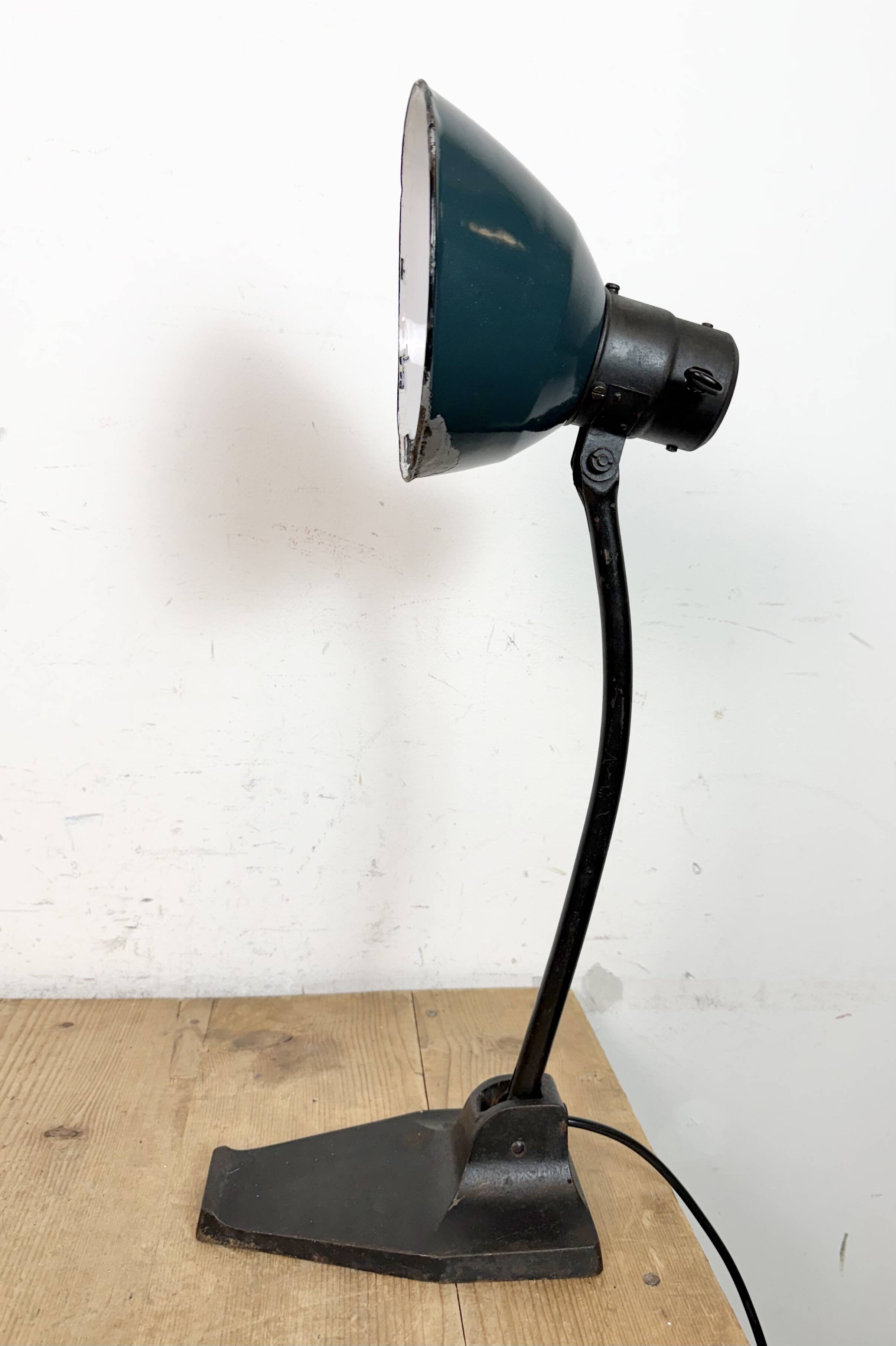 Vintage German Bauhaus Petrol Enamel Table Lamp from Schaco, 1930s