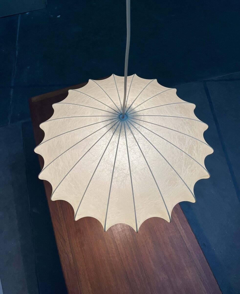 Modern UFO disc cocoon pendant lamp from the mid-century by Friedel Wauer for Goldkant Leuchten, Germany, 1960s.