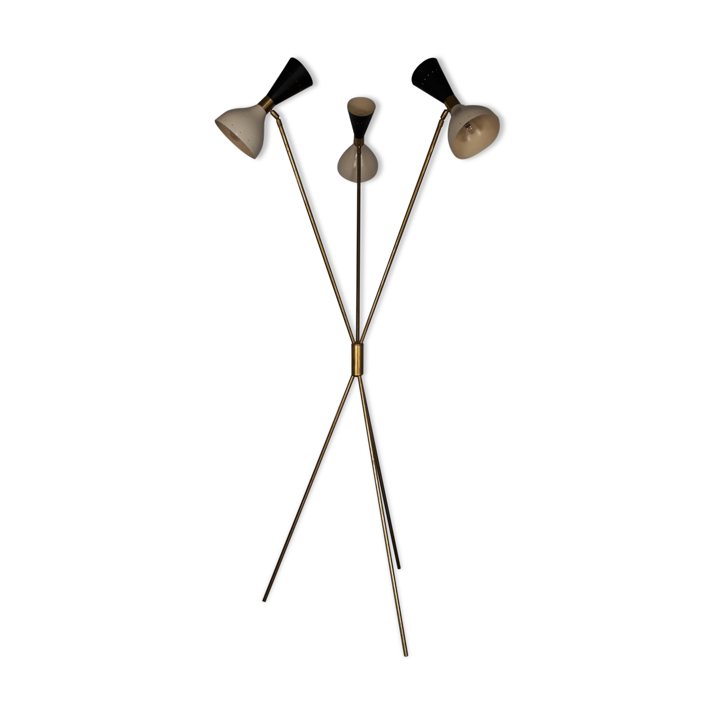 Lampadaire Charleston à 3 diabolos bicolores, design Mid-Century 1950s