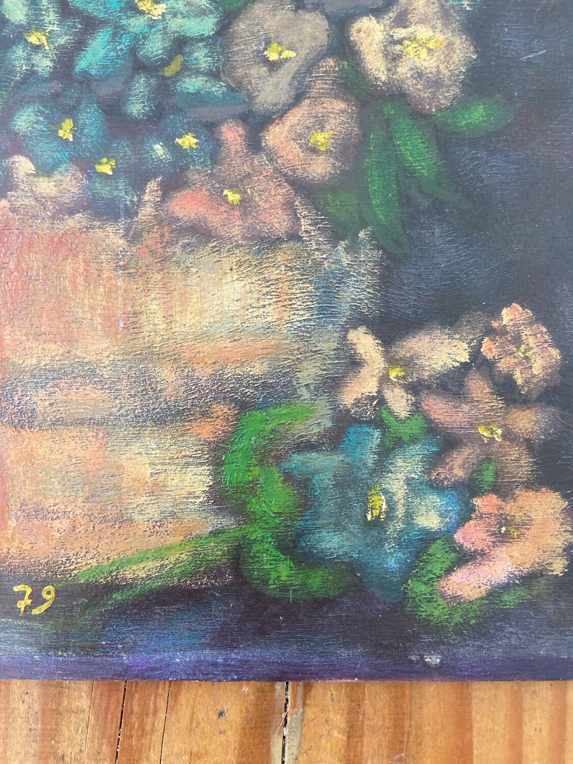 Oil on panel still life flowers
