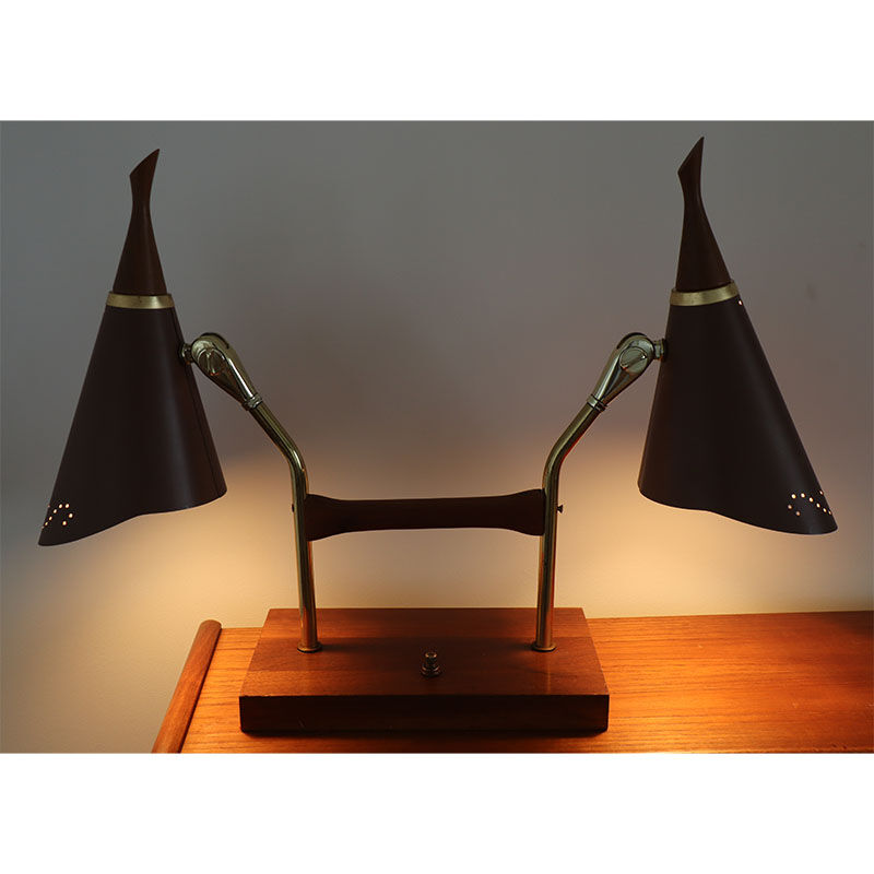 Vintage desk lamp double casserole in metal and brass, 1960