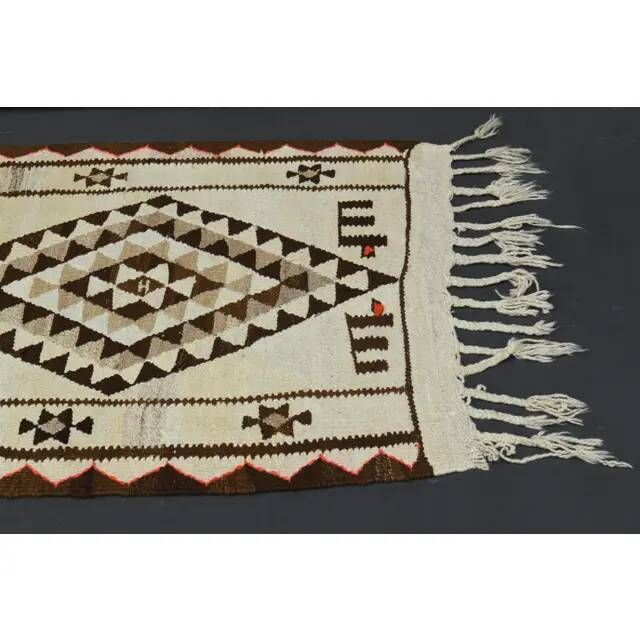 1970s Vintage Turkish Hand-Knotted Wool Cotton Beige Runner Rug 92x355