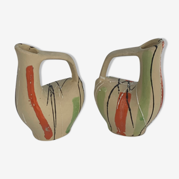 Deux cruches en céramique motif design vintage 1950/60 Simon Poët Laval