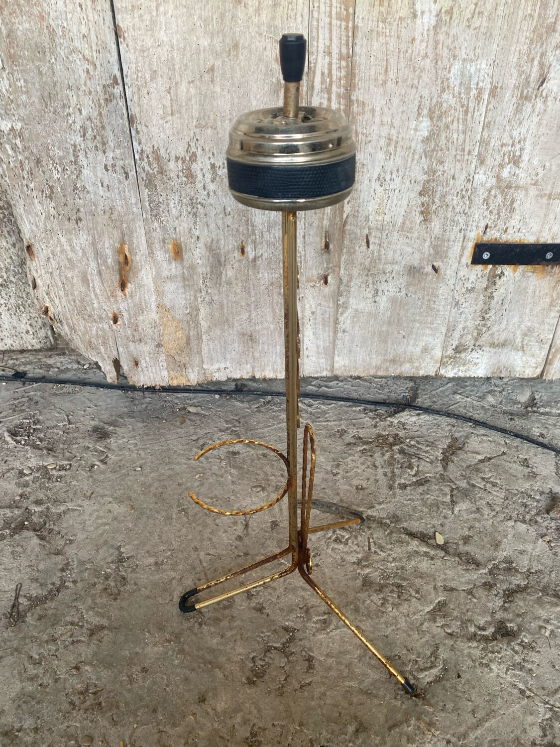 Vintage Golden Metal Stand Ashtray + Magazine Holder France