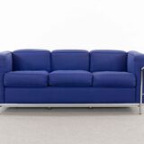 Cassina LC2 3seat Sofa by Charlotte Perriand, Le Corbusier and Pierre Jeanneret in blue fabrics