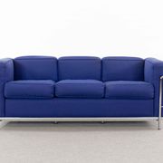 Cassina LC2 3seat Sofa by Charlotte Perriand, Le Corbusier and Pierre Jeanneret in blue fabrics