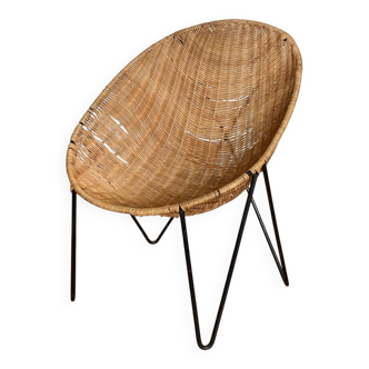 Fauteuil chaise oeuf corbeille en osier / rotin