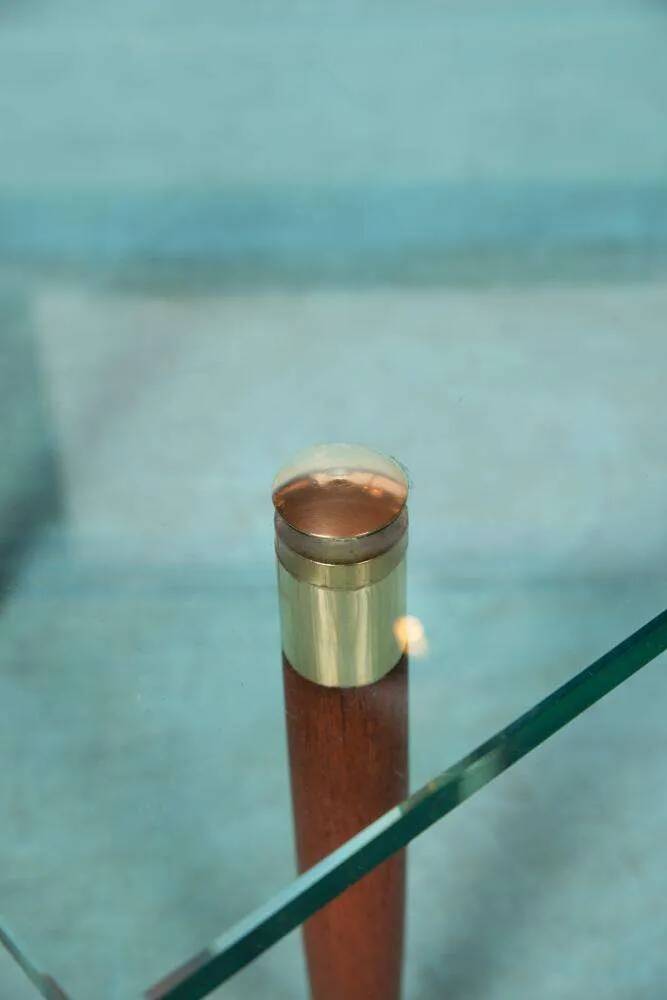 Vintage coffee table glass teak brass, mid-century coffee table.