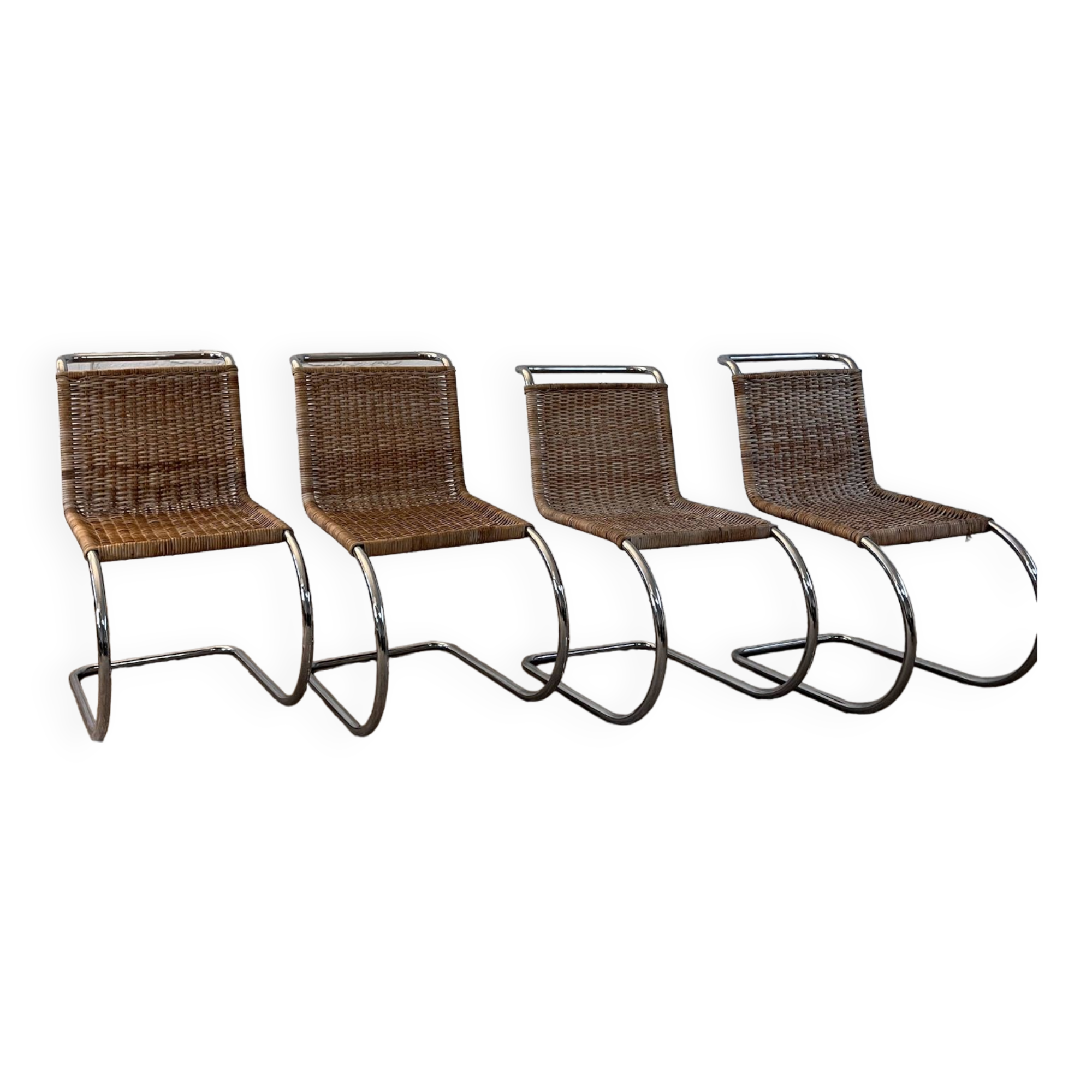 Set of 4 mr10 rattan chairs by mies van der rohe