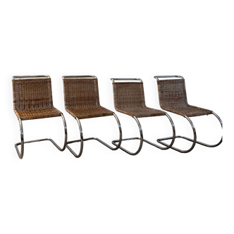 Set of 4 mr10 rattan chairs by mies van der rohe