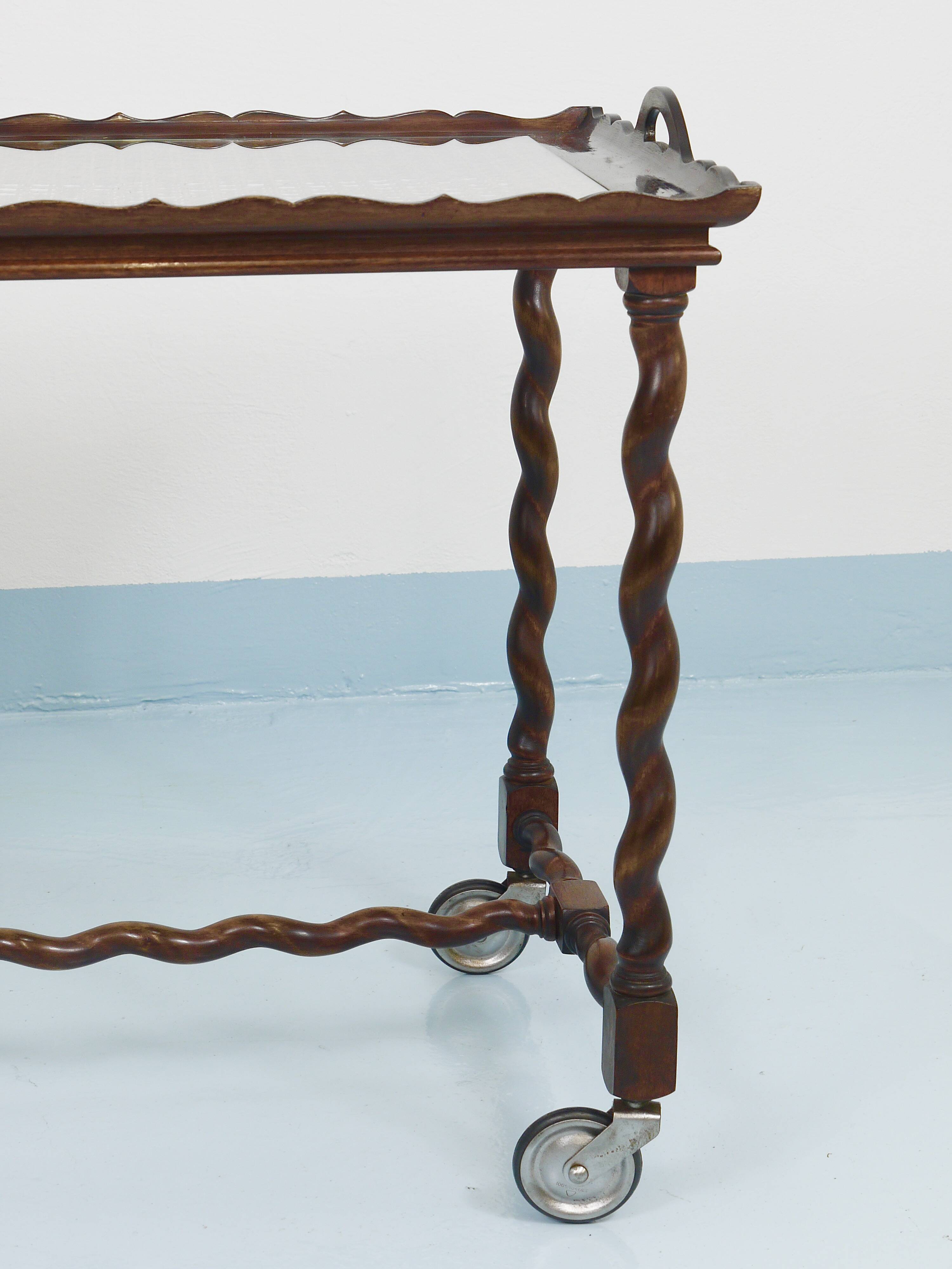 Antique Neo-Baroque Italian Barley Twist Bar Cart Serving Trolley, 1920s