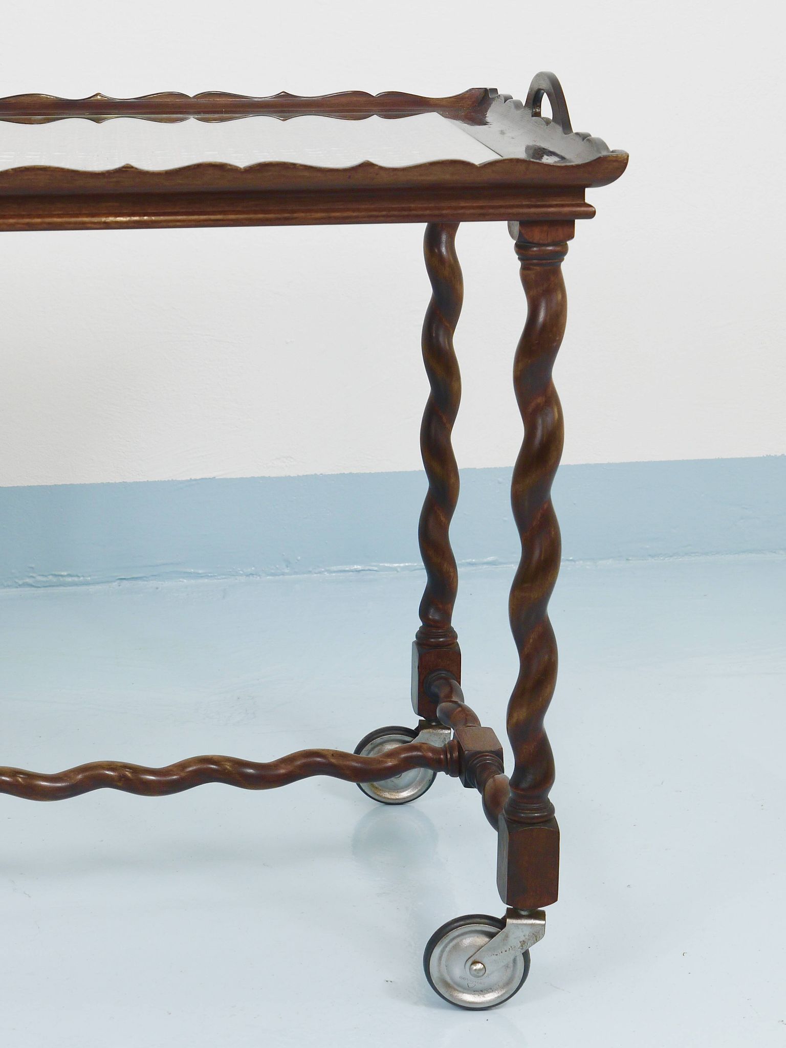 Antique Neo-Baroque Italian Barley Twist Bar Cart Serving Trolley, 1920s