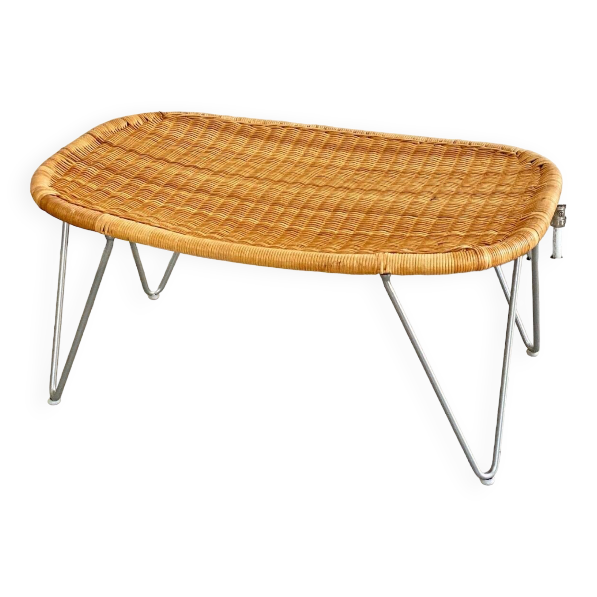 Large vintage rattan / wicker James Irvine ottoman / foot stool / foot rest / bench