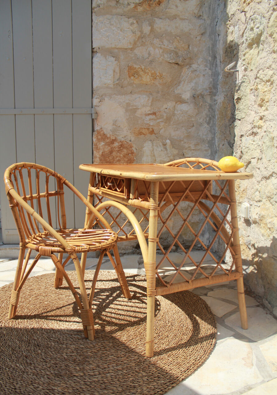 Office and matching chair in vintage rattan