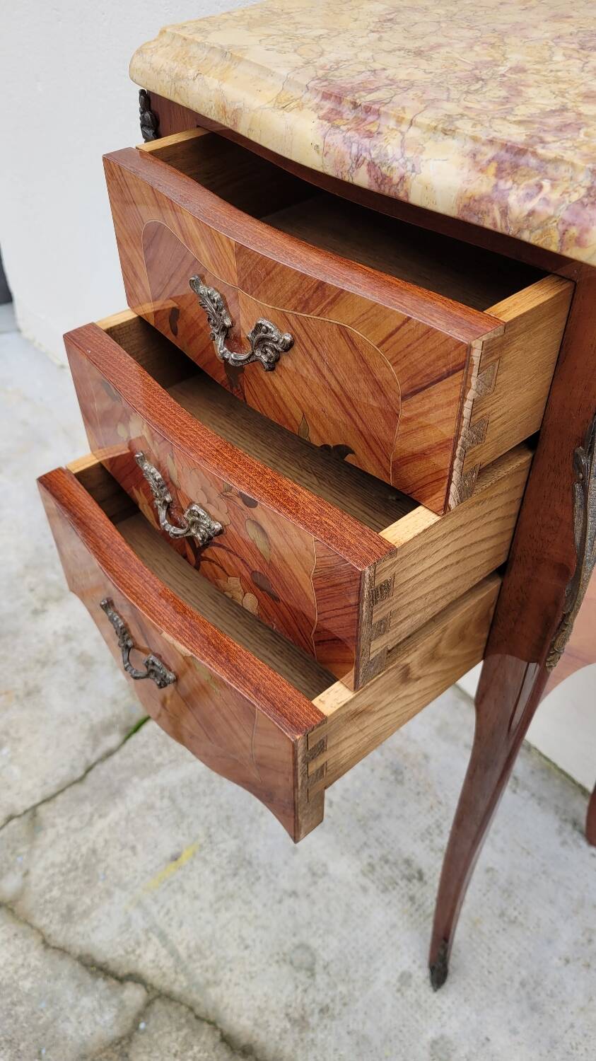 Louis xv style bedside table in rosewood marquetry