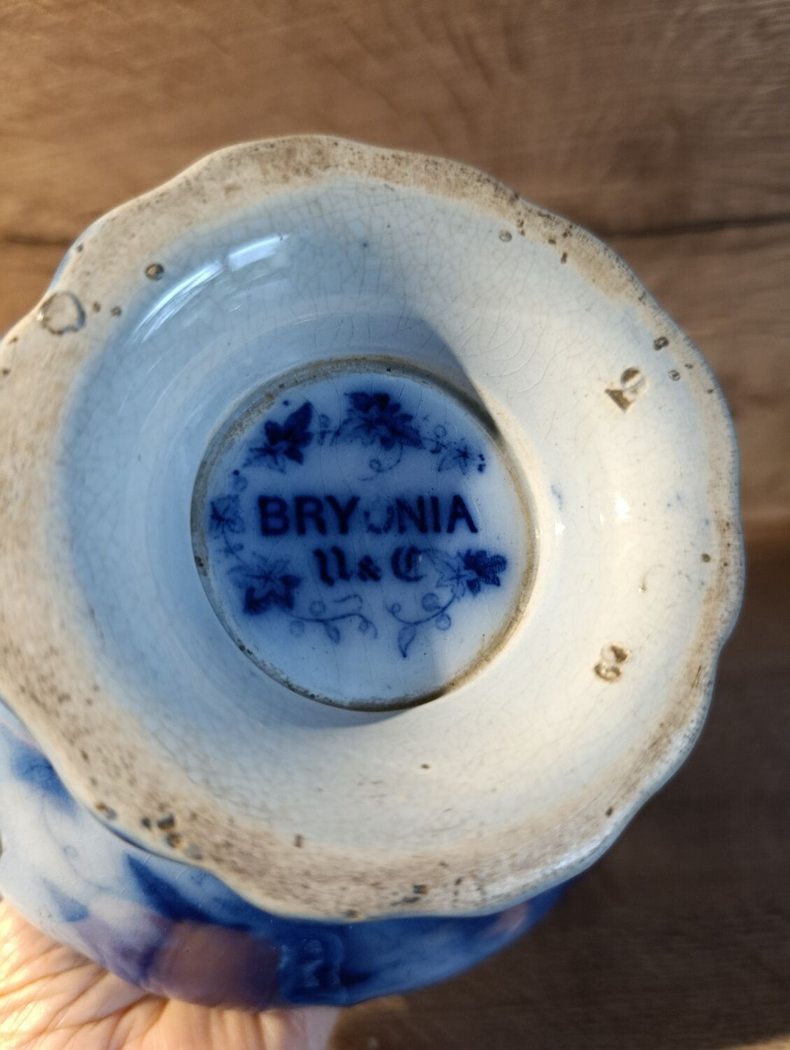 Antique blue teapot model Bryonia late 19th century Sarreguemines
