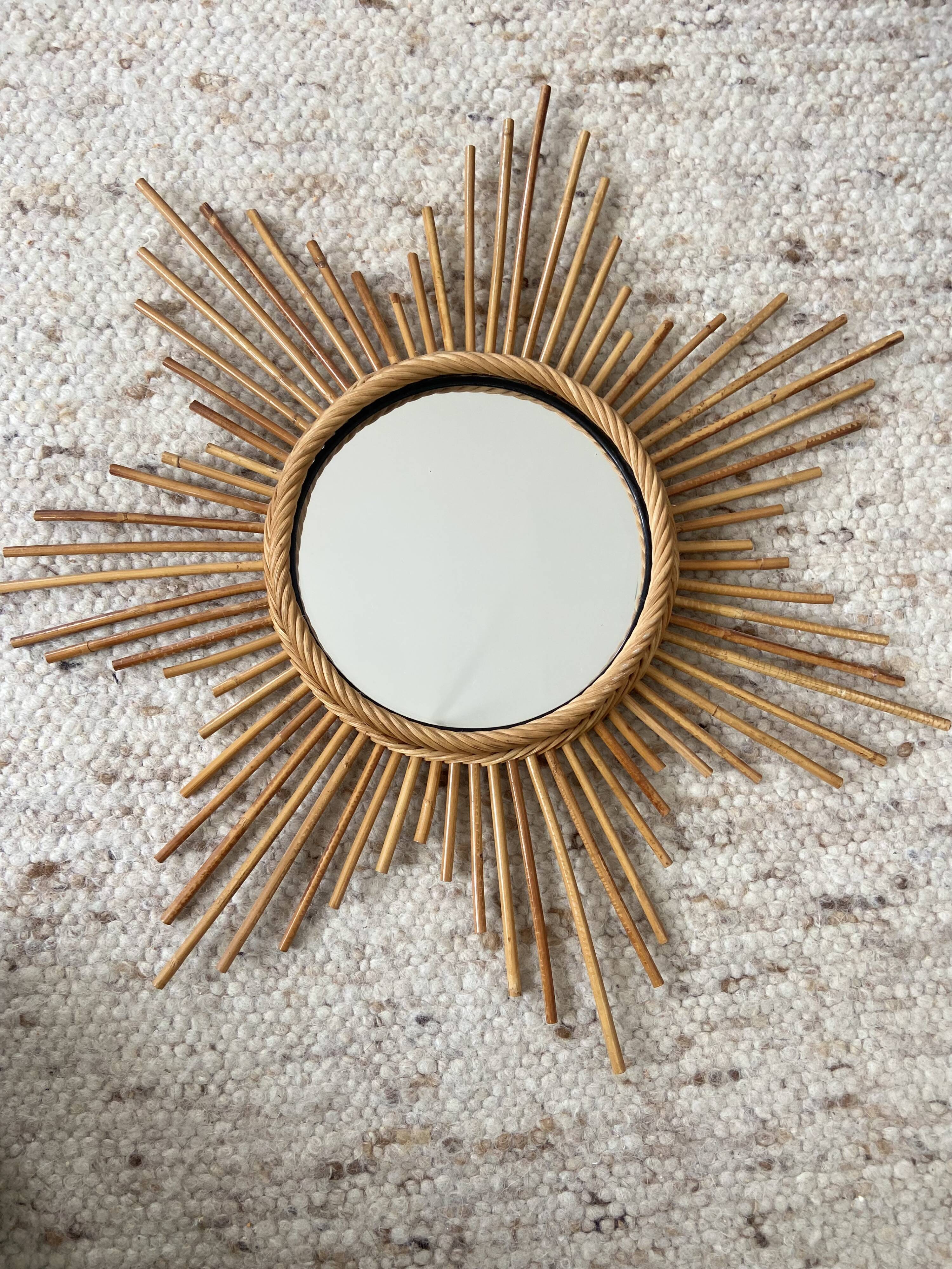Vintage rattan sun mirror